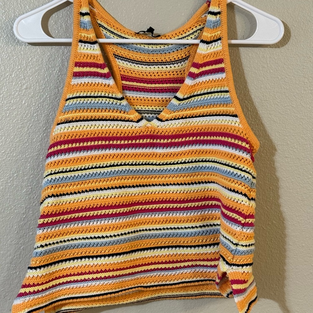 Bobi Black Multicolor Crochet Sleeveless Tank Top Size Small